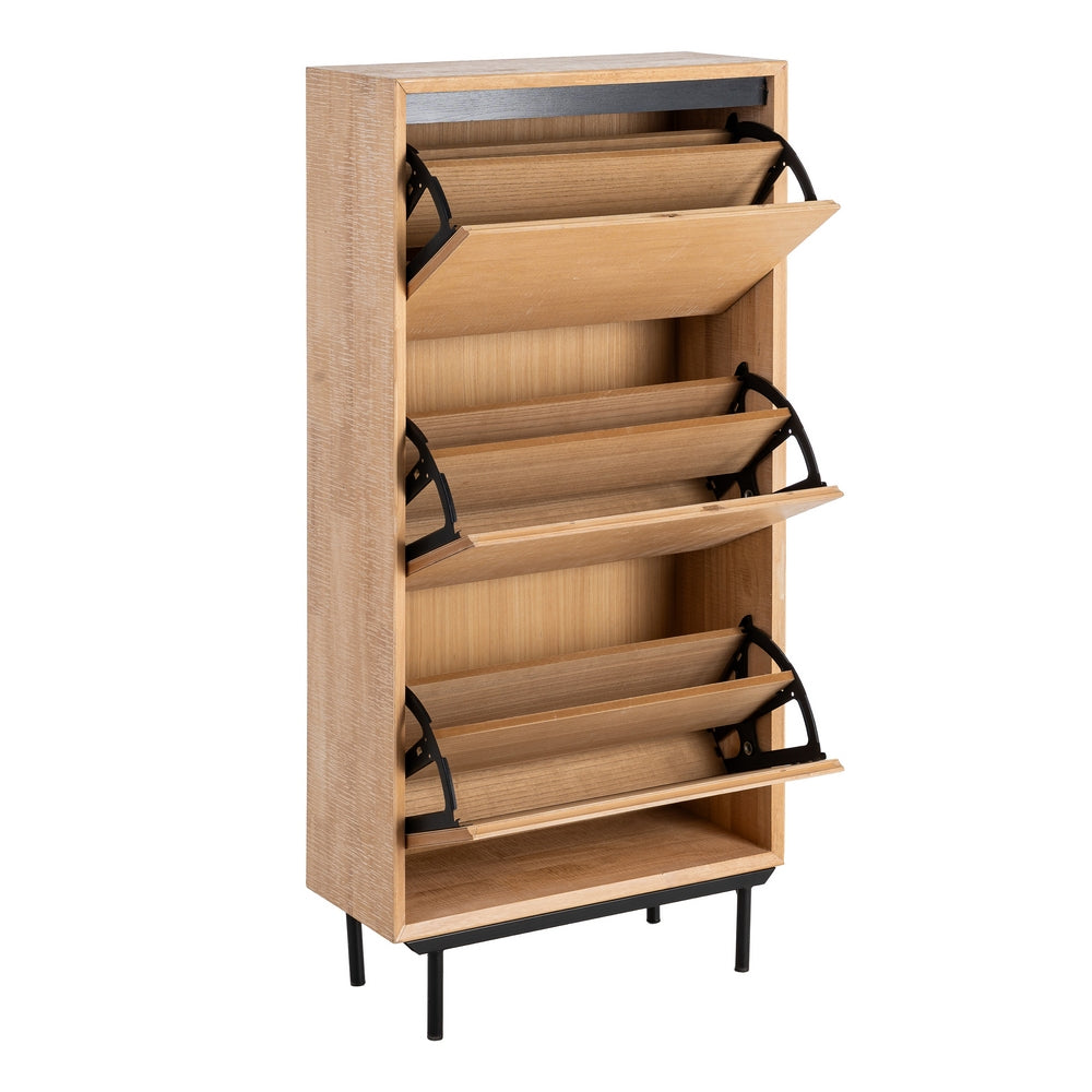 ZAPATERO NATURAL-NEGRO MADERA-METAL 60 X 25 X 123 CM