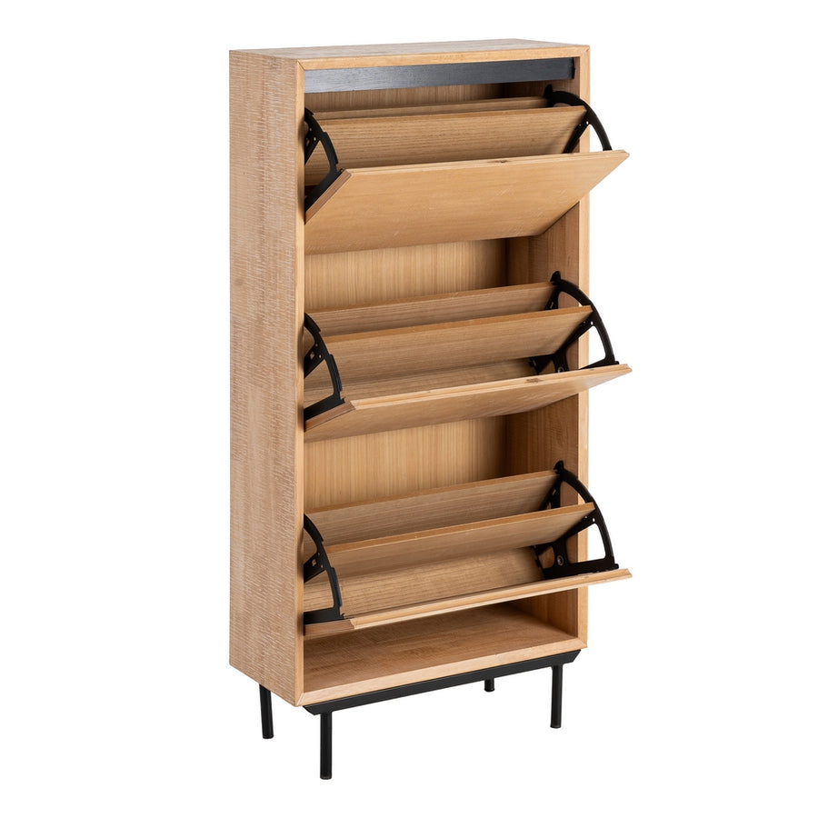 ZAPATERO NATURAL-NEGRO MADERA-METAL 60 X 25 X 123 CM