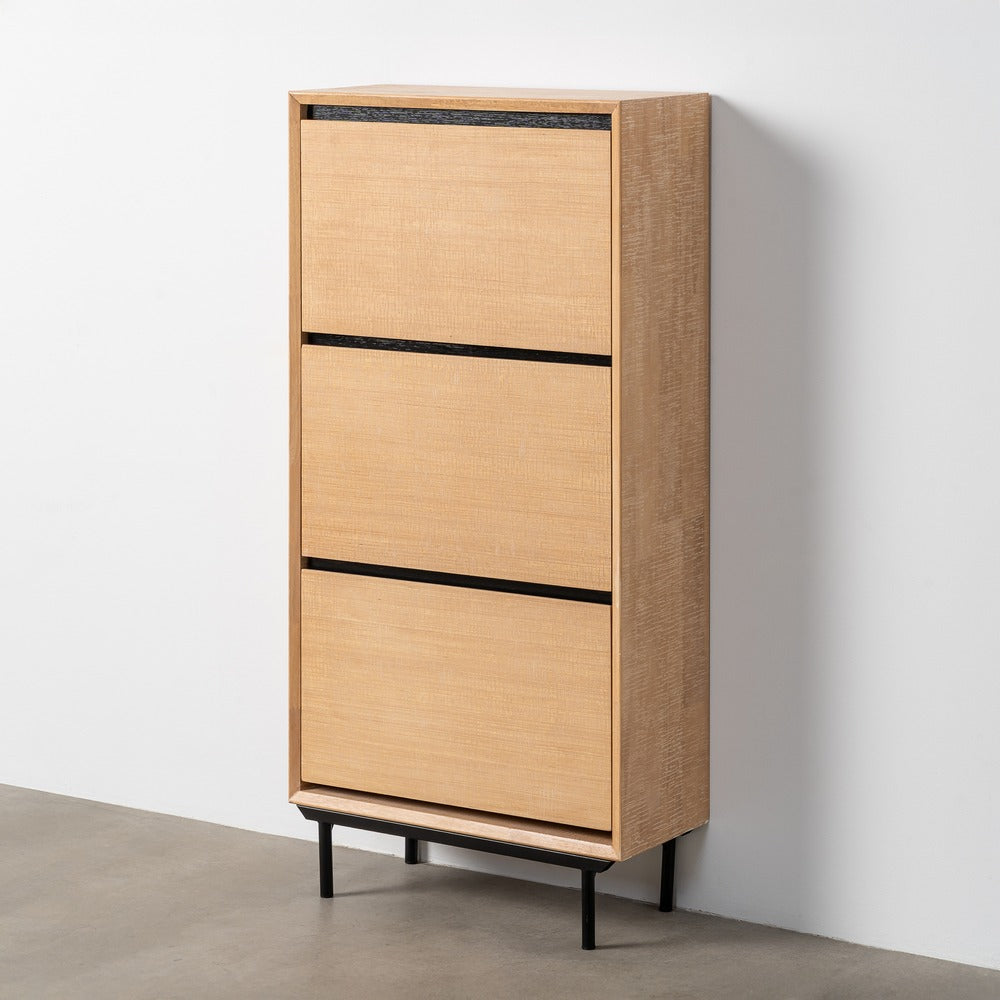 ZAPATERO NATURAL-NEGRO MADERA-METAL 60 X 25 X 123 CM