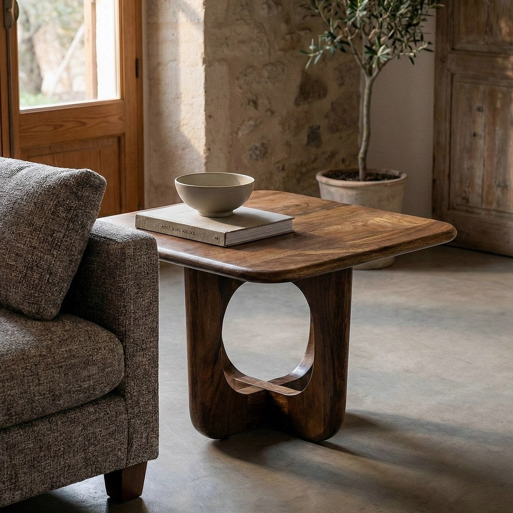 MESA CENTRO MARR�N MADERA DE MANGO 60 X 60 X 40 CM