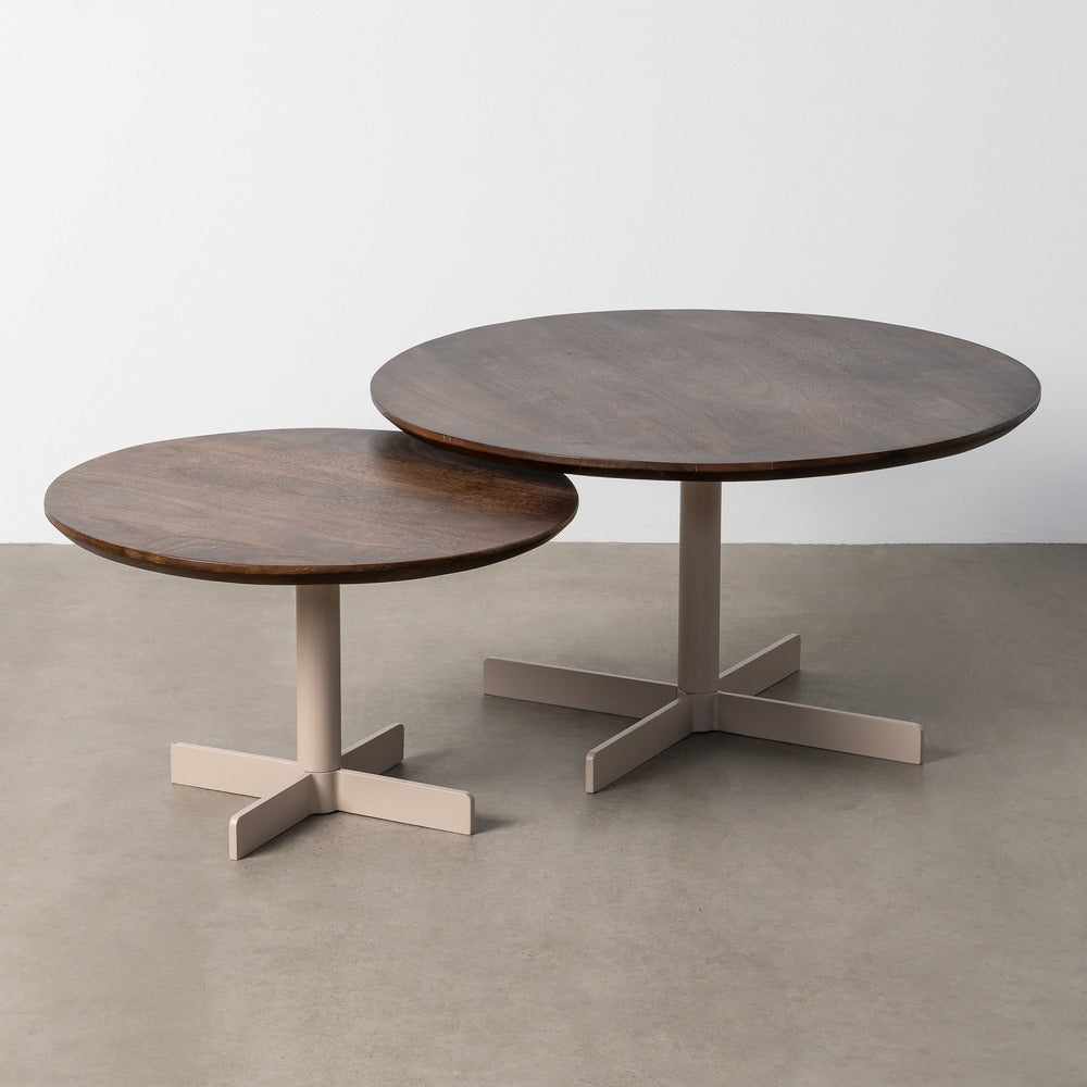 S/2 MESA CENTRO BEIGE-MARRÓN HIERRO 80 X 80 X 45 CM