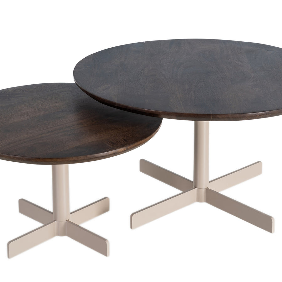 S/2 MESA CENTRO BEIGE-MARRÓN HIERRO 80 X 80 X 45 CM