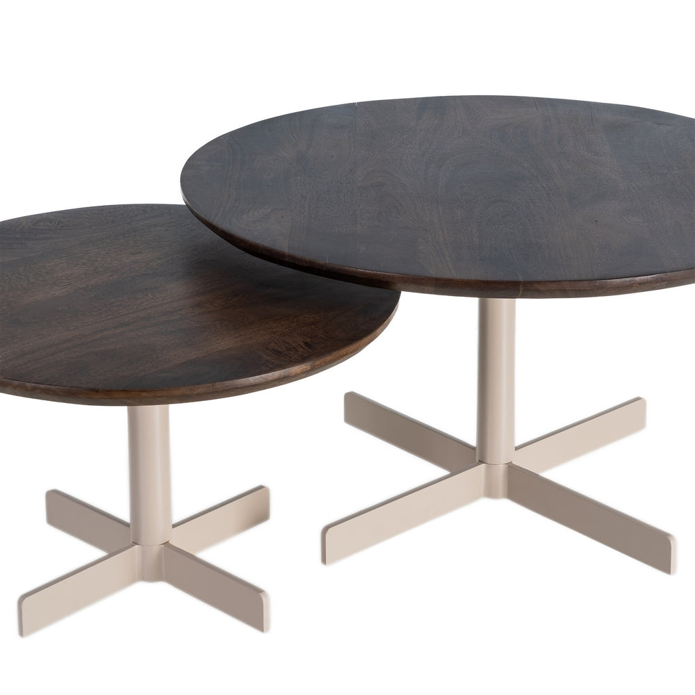 S/2 MESA CENTRO BEIGE-MARRÓN HIERRO 80 X 80 X 45 CM