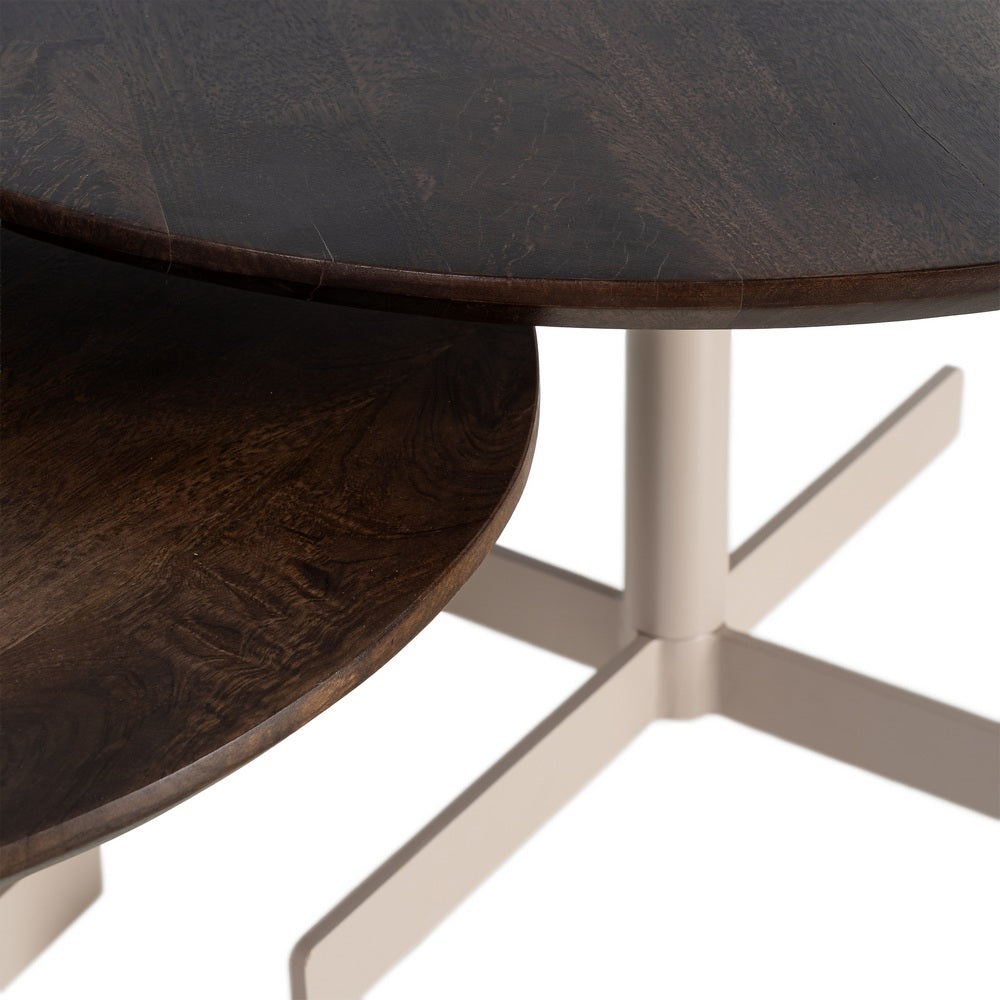S/2 MESA CENTRO BEIGE-MARRÓN HIERRO 80 X 80 X 45 CM