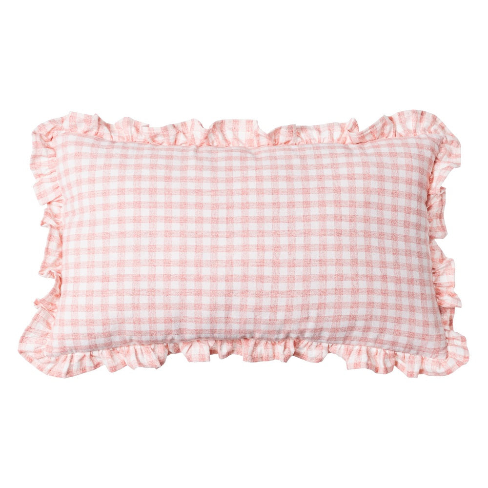 PINK PLAID COTTON CUSHION 50 X 30 CM
