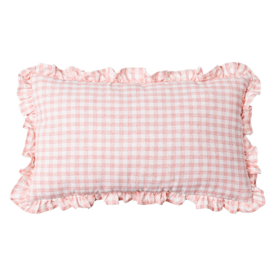 PINK PLAID COTTON CUSHION 50 X 30 CM