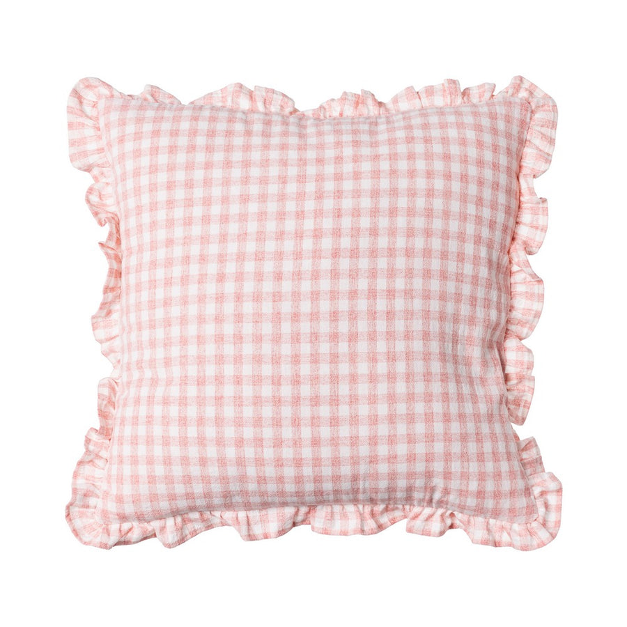 COJÍN CUADROS ROSA ALGODÓN 43 X 43 CM