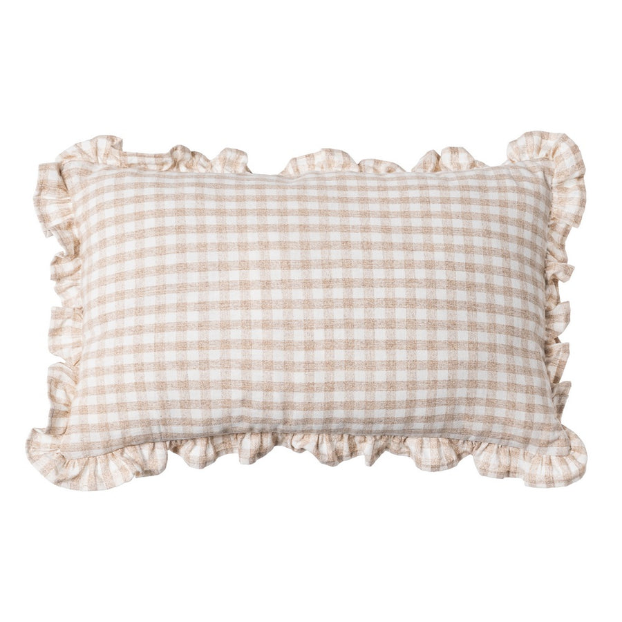 BEIGE PLAID COTTON CUSHION 50 X 30 CM