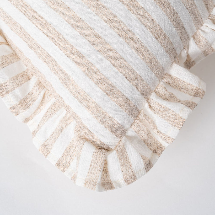 BEIGE STRIPED COTTON CUSHION 43 X 43 CM