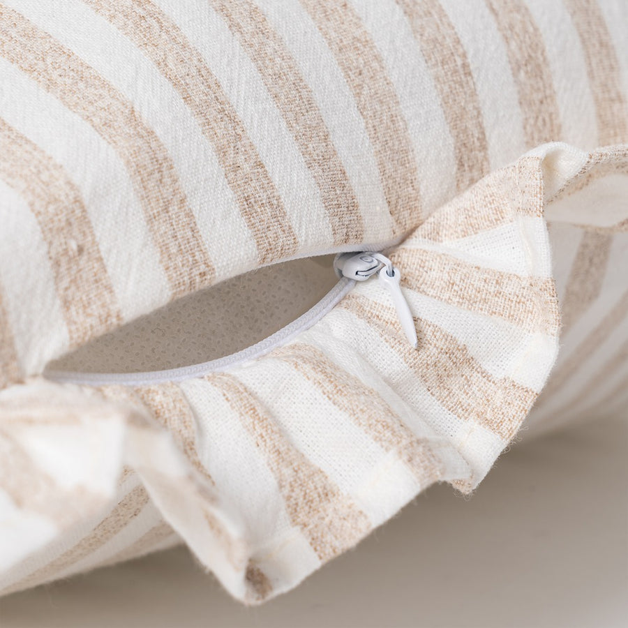 BEIGE STRIPED COTTON CUSHION 43 X 43 CM