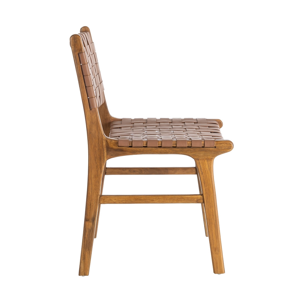 BROWN TEAK WOOD LEATHER LIVING ROOM CHAIR 50 X 56 X 87 CM
