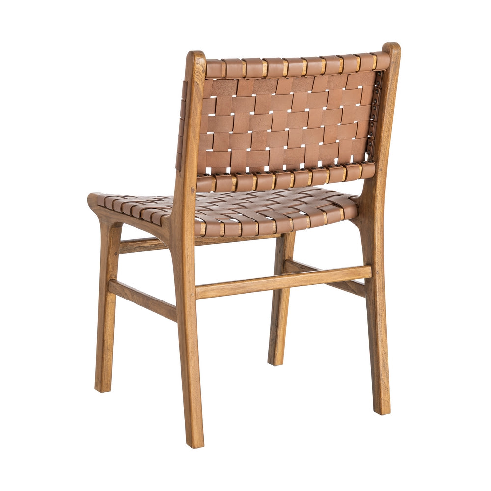 BROWN TEAK WOOD LEATHER LIVING ROOM CHAIR 50 X 56 X 87 CM