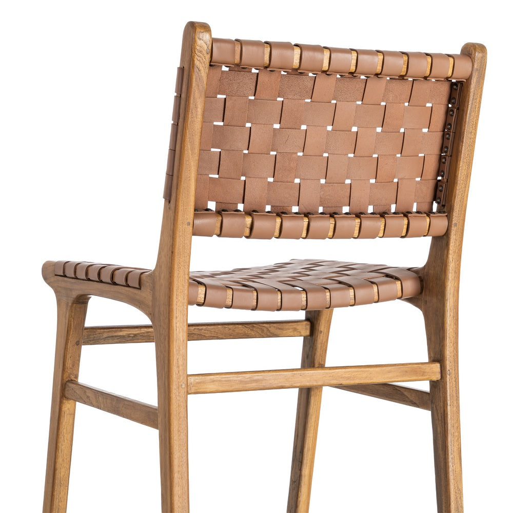 BROWN TEAK WOOD LEATHER LIVING ROOM CHAIR 50 X 56 X 87 CM