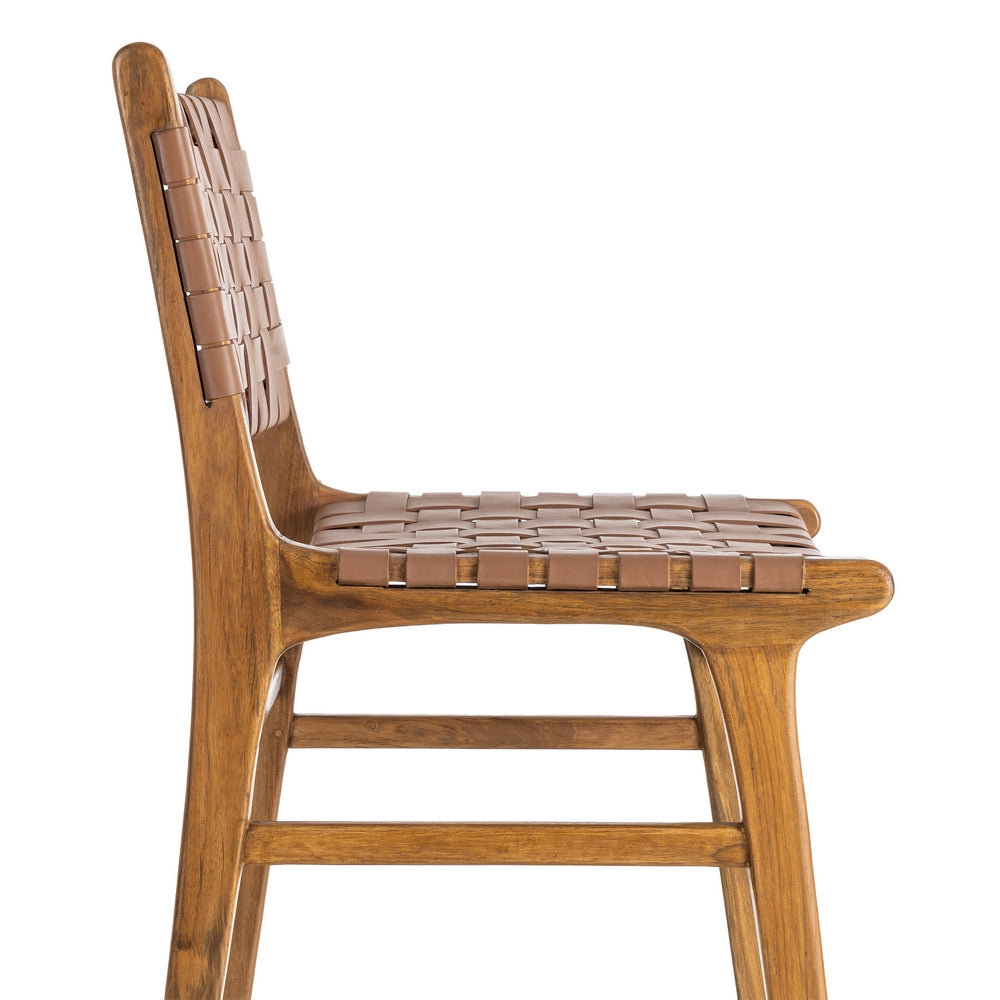 BROWN TEAK WOOD LEATHER LIVING ROOM CHAIR 50 X 56 X 87 CM