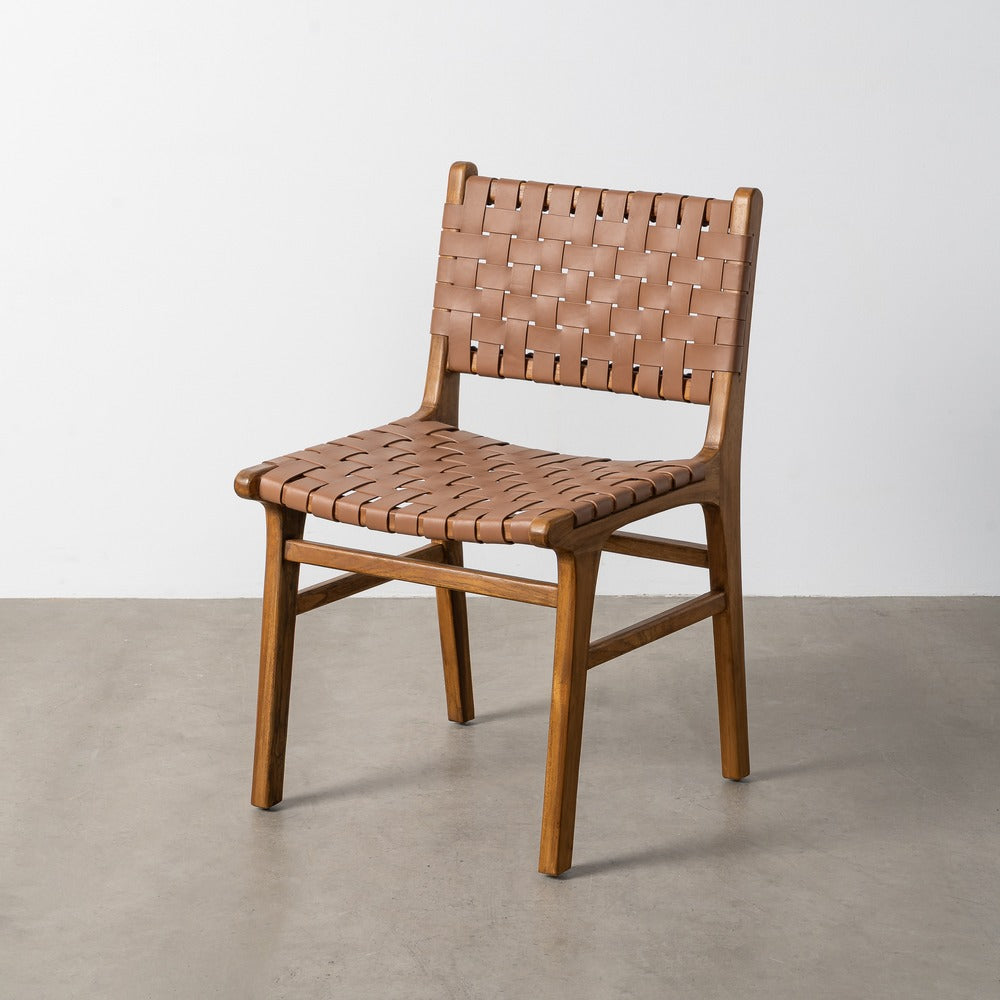SILLA MARR�N MADERA TECA-PIEL SAL�N 50 X 56 X 87 CM