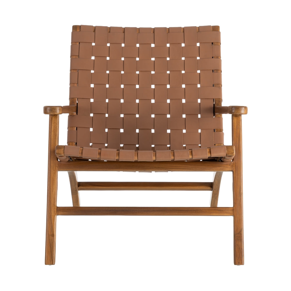 BUTACA MARRÓN MADERA TECA-PIEL SALÓN 74 X 78 X 75 CM