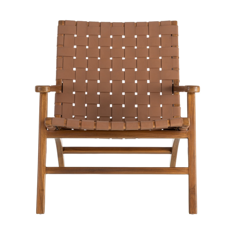 BUTACA MARRÓN MADERA TECA-PIEL SALÓN 74 X 78 X 75 CM