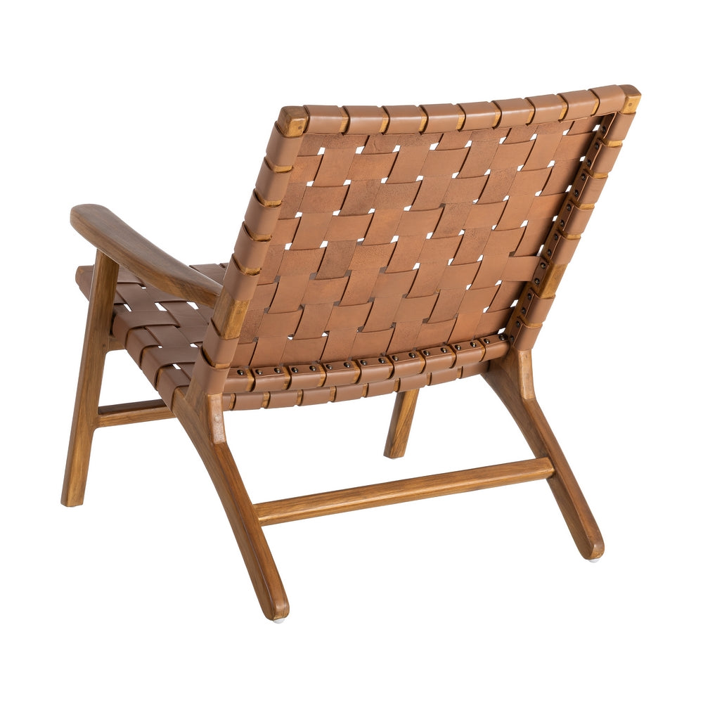 BUTACA MARRÓN MADERA TECA-PIEL SALÓN 74 X 78 X 75 CM