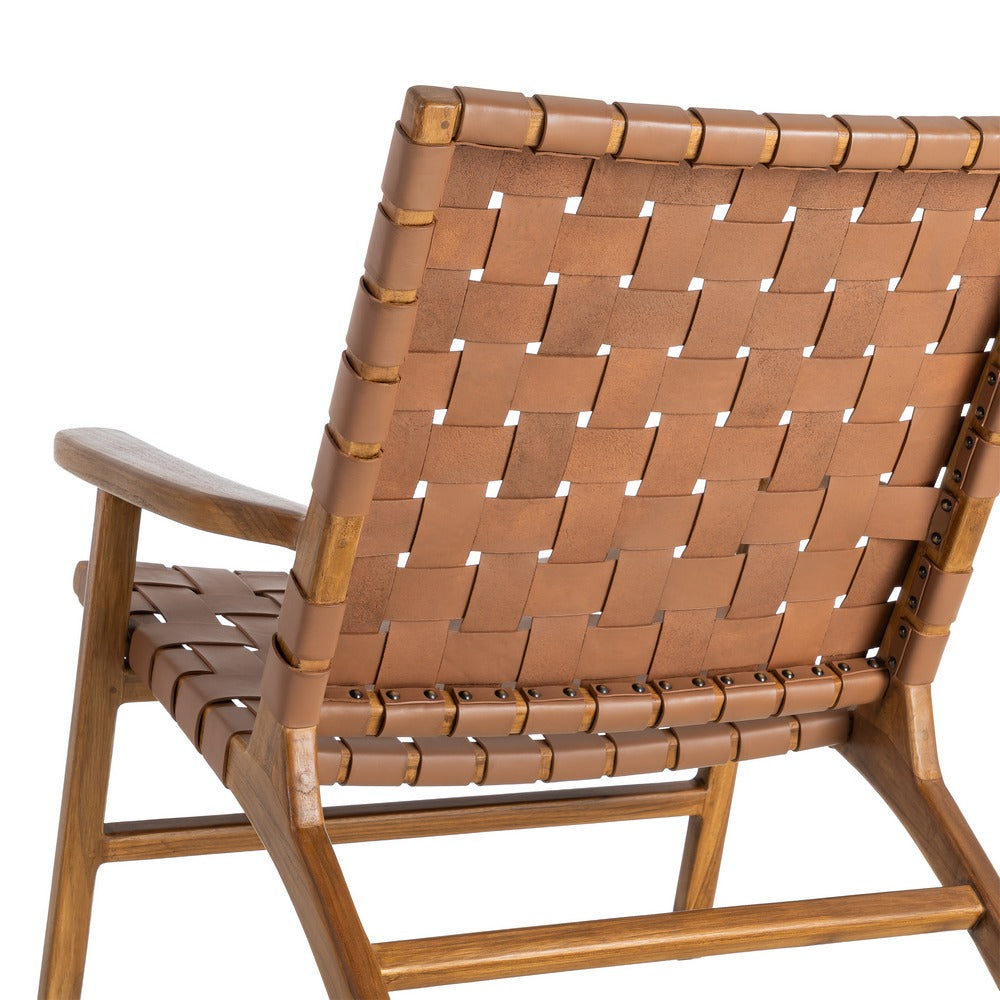 BUTACA MARRÓN MADERA TECA-PIEL SALÓN 74 X 78 X 75 CM