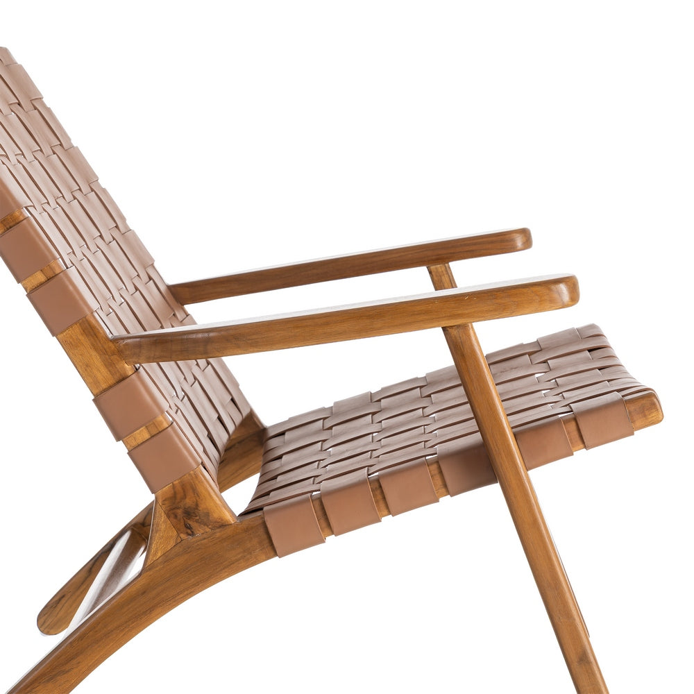 BUTACA MARRÓN MADERA TECA-PIEL SALÓN 74 X 78 X 75 CM