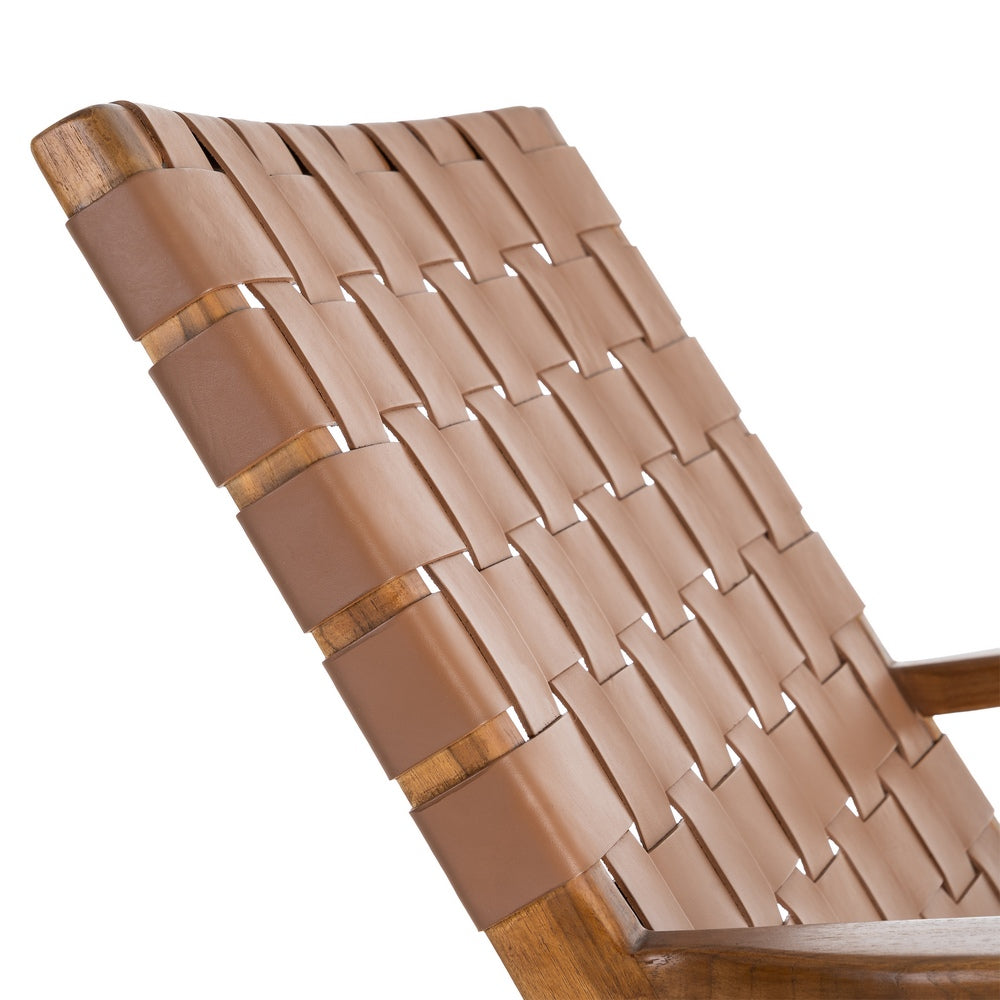 BUTACA MARRÓN MADERA TECA-PIEL SALÓN 74 X 78 X 75 CM