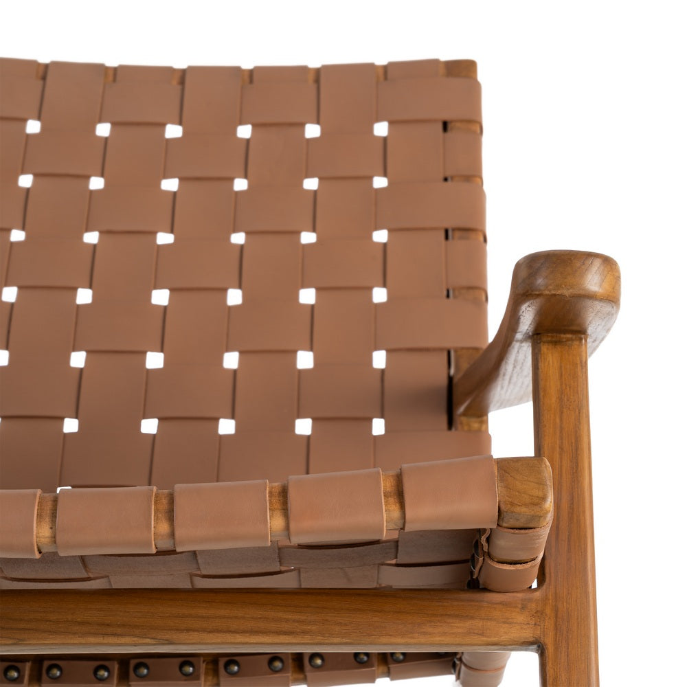 BUTACA MARRÓN MADERA TECA-PIEL SALÓN 74 X 78 X 75 CM