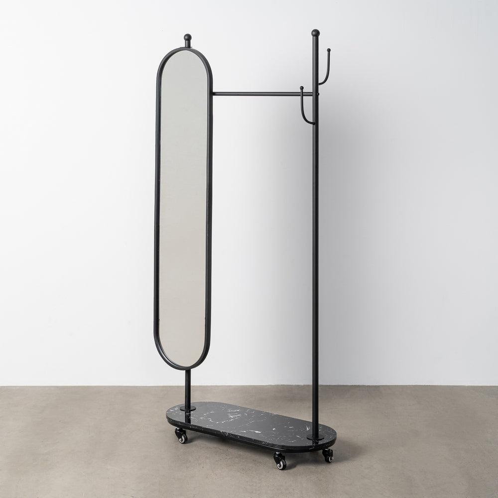 ESPEJO RECIBIDOR NEGRO METAL-MÁRMOL 80 X 32 X 175 CM