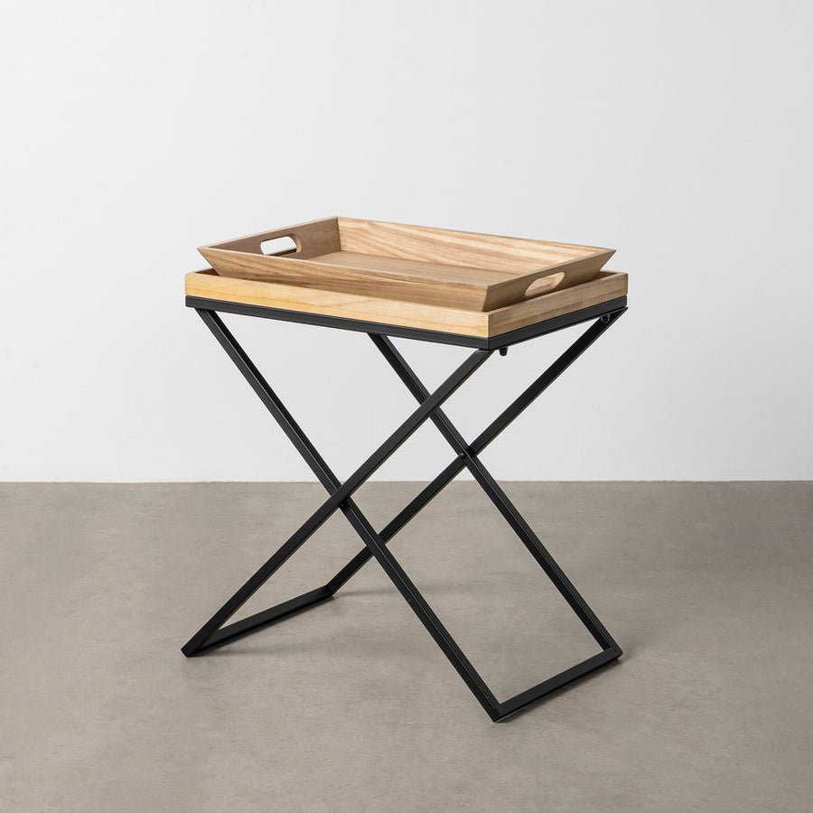 MESITA NATURAL-NEGRO MADERA-METAL 55 X 40 X 61,50 CM