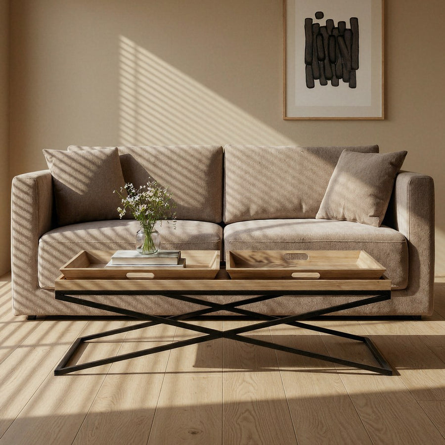 MESA CENTRO NATURAL-NEGRO MADERA-METAL 113 X 50 X 36,50 CM