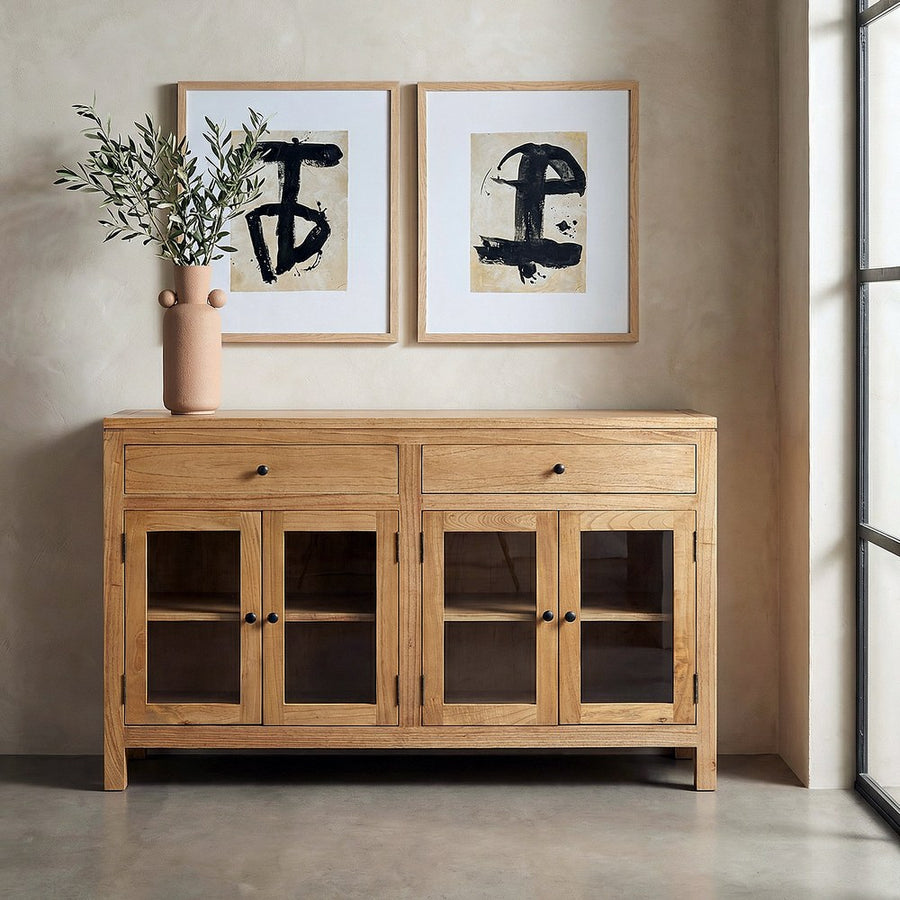 NATURAL MINDI WOOD SIDEBOARD FOR LIVING ROOM 140 X 40 X 89 CM
