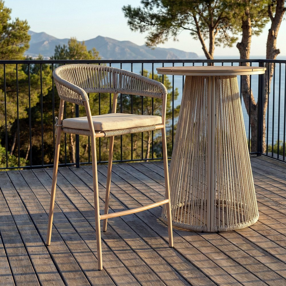 TABURETE APILABLE ACERO-RATTÁN PE 59 X 58 X 100,50 CM