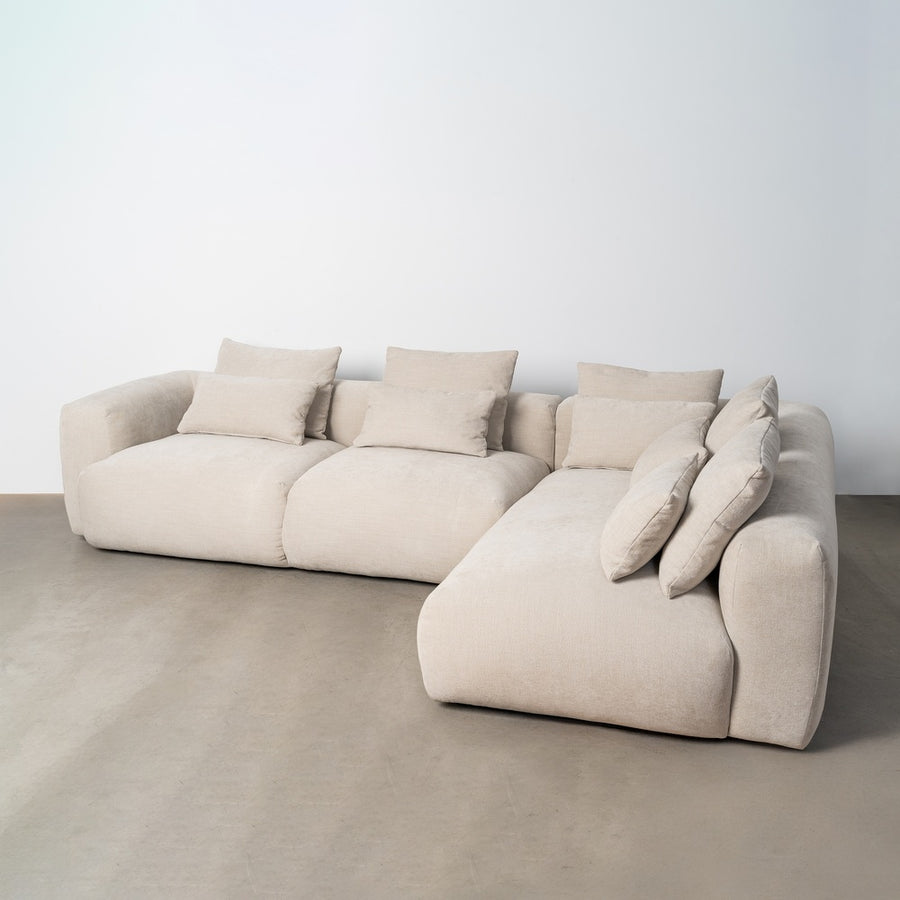 SOFÁ CHAISE LONGUE DERECHA CREMA TEJIDO 307 X 202 X 81 CM