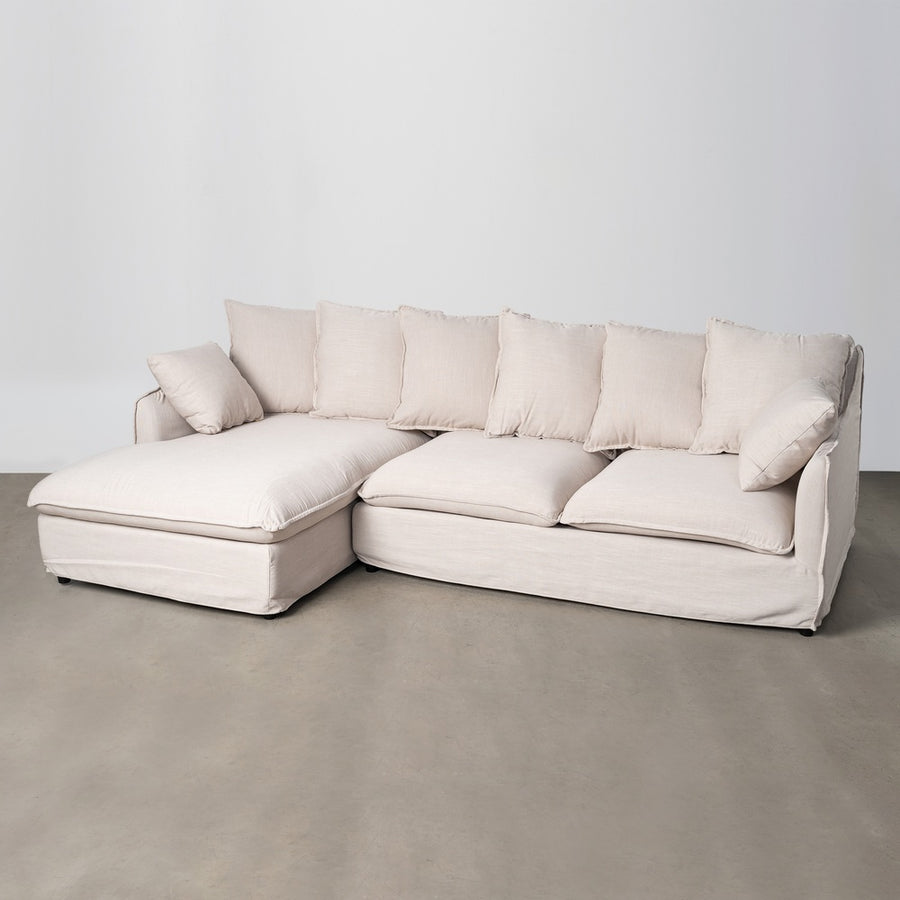 SOFÁ CHAISE LONGUE BEIGE DM-TEJIDO SALÓN 254 X 158 X 84 CM