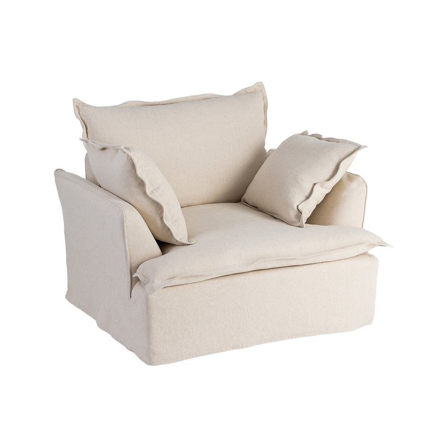 SILLÓN BEIGE MADERA / TEJIDO SALÓN 115 X 109 X 97 CM
