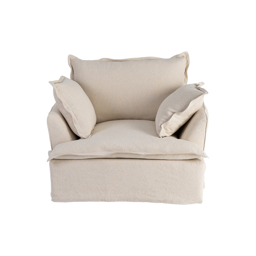 SILLÓN BEIGE MADERA / TEJIDO SALÓN 115 X 109 X 97 CM