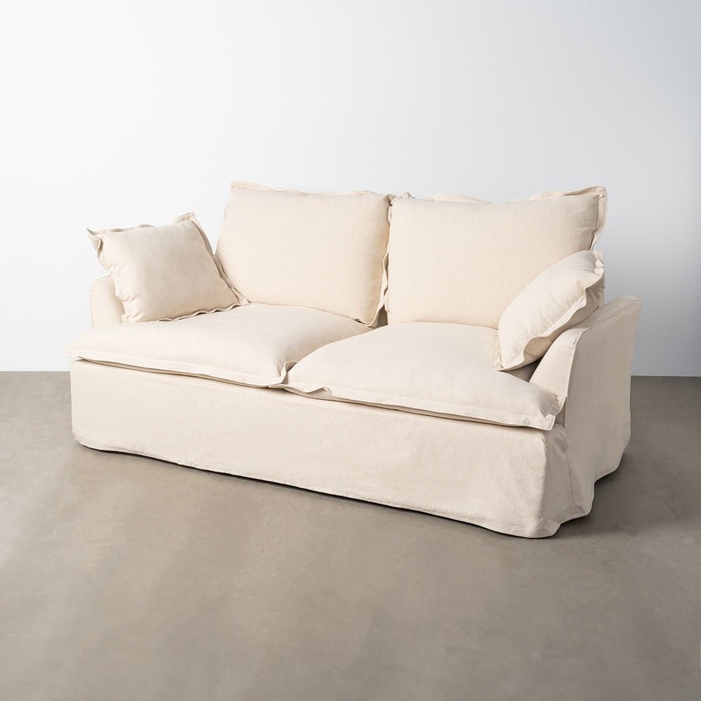SOFÁ 2 PLAZAS BEIGE MADERA / TEJIDO 200 X 109 X 90 CM