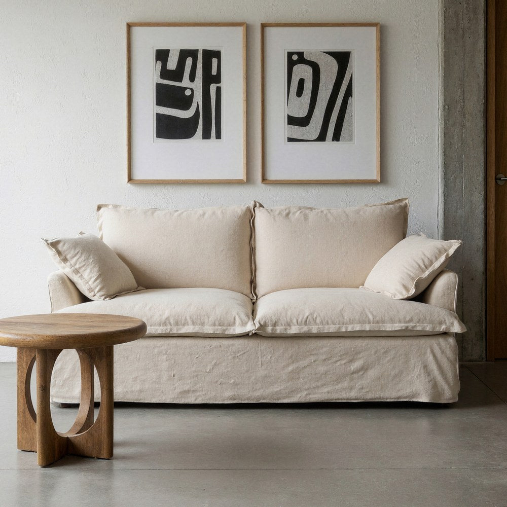 SOF� 2 PLAZAS BEIGE MADERA / TEJIDO 200 X 109 X 90 CM