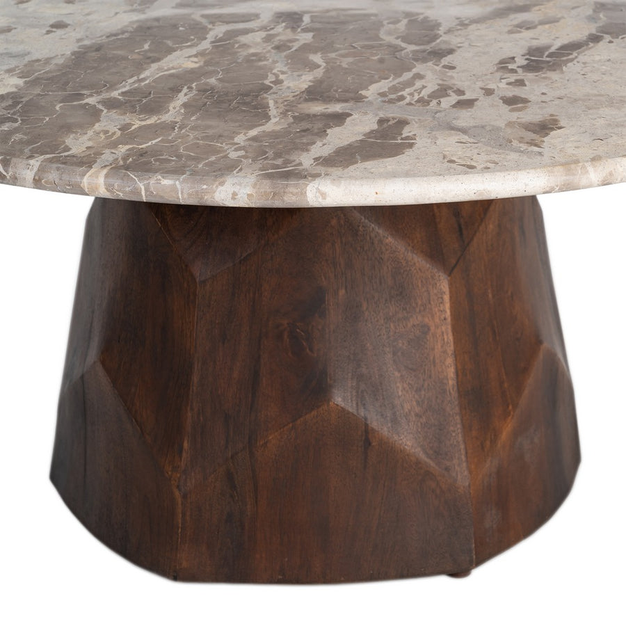 WOOD-MARBLE COFFEE TABLE LIVING ROOM 90 X 90 X 40 CM