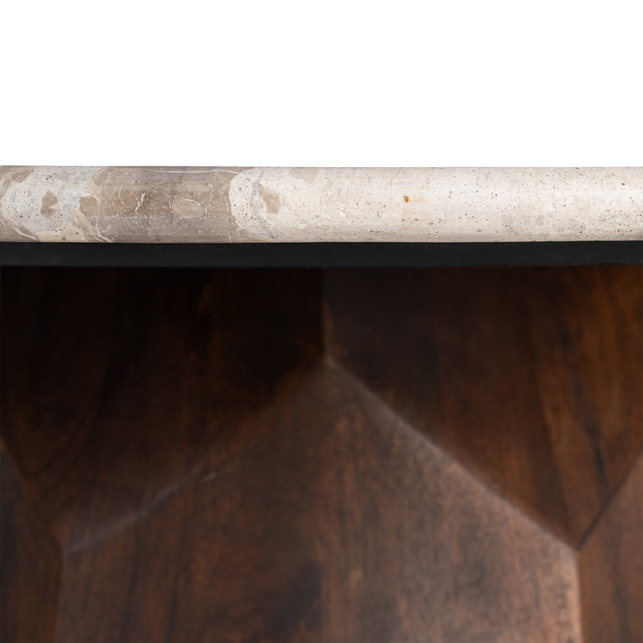 WOOD-MARBLE COFFEE TABLE LIVING ROOM 90 X 90 X 40 CM