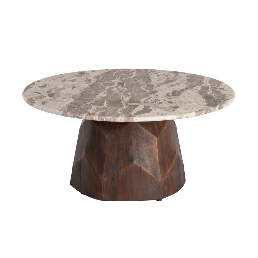 MESA CENTRO MADERA-MÁRMOL SALÓN 90 X 90 X 40 CM