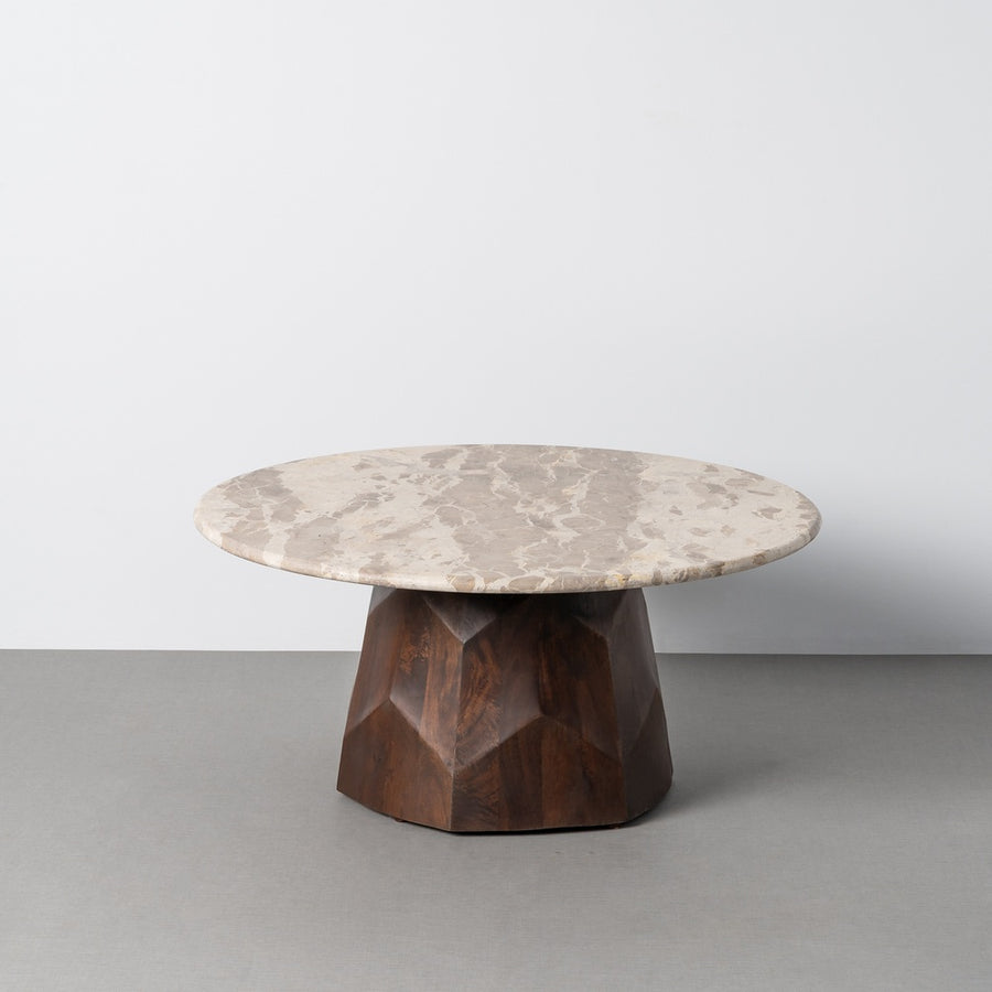 WOOD-MARBLE COFFEE TABLE LIVING ROOM 90 X 90 X 40 CM