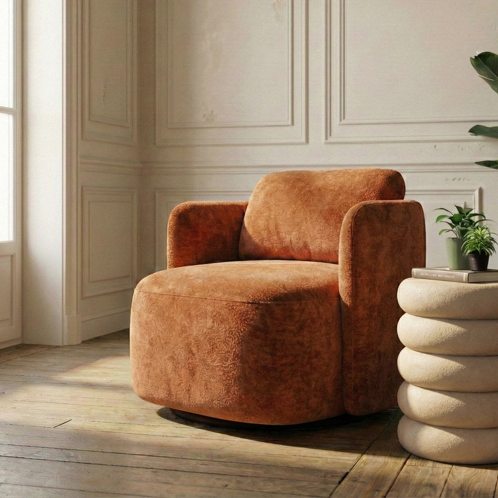 TERRACOTTA SWIVEL ARMCHAIR FABRIC LIVING ROOM 87 X 85 X 66 CM