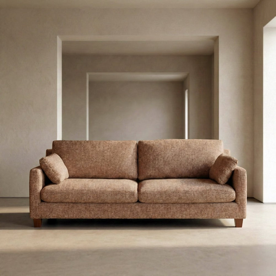 SOFÁ 3 PLAZAS OCRE TEJIDO-MADERA 221 X 90 X 87 CM