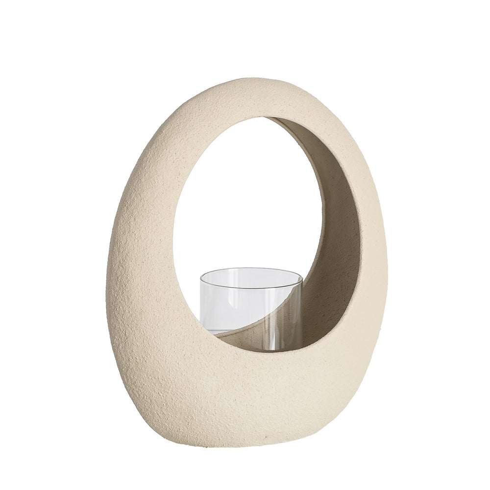 PORTAVELAS BEIGE METAL-CRISTAL 22 X 8,50 X 27,50 CM