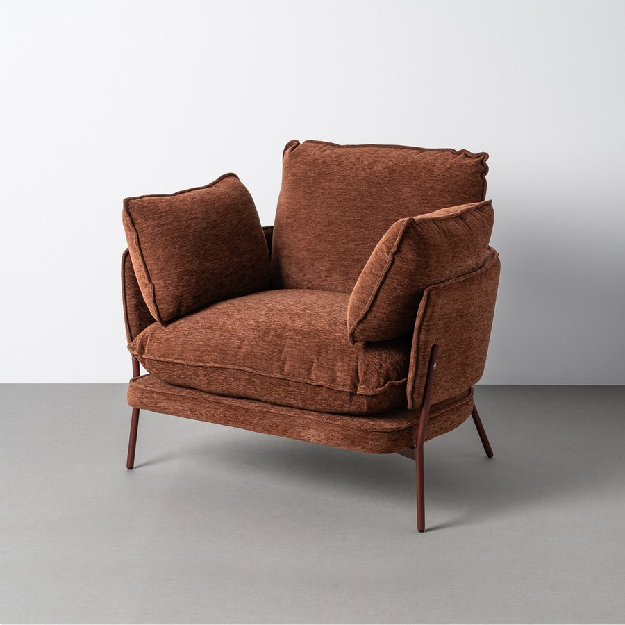 SILLÓN MARRÓN OSCURO TEJIDO-METAL 95 X 80 X 79 CM