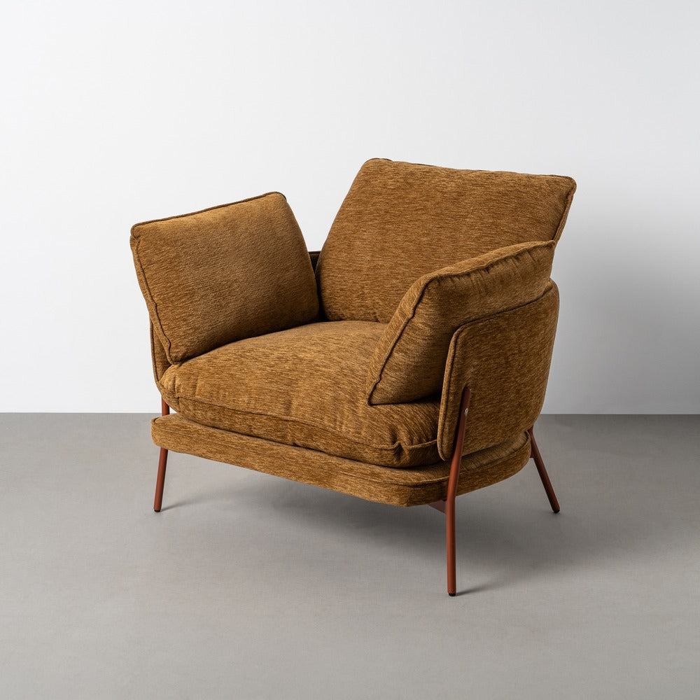 SILLÓN MARRÓN CLARO TEJIDO-METAL 95 X 80 X 79 CM