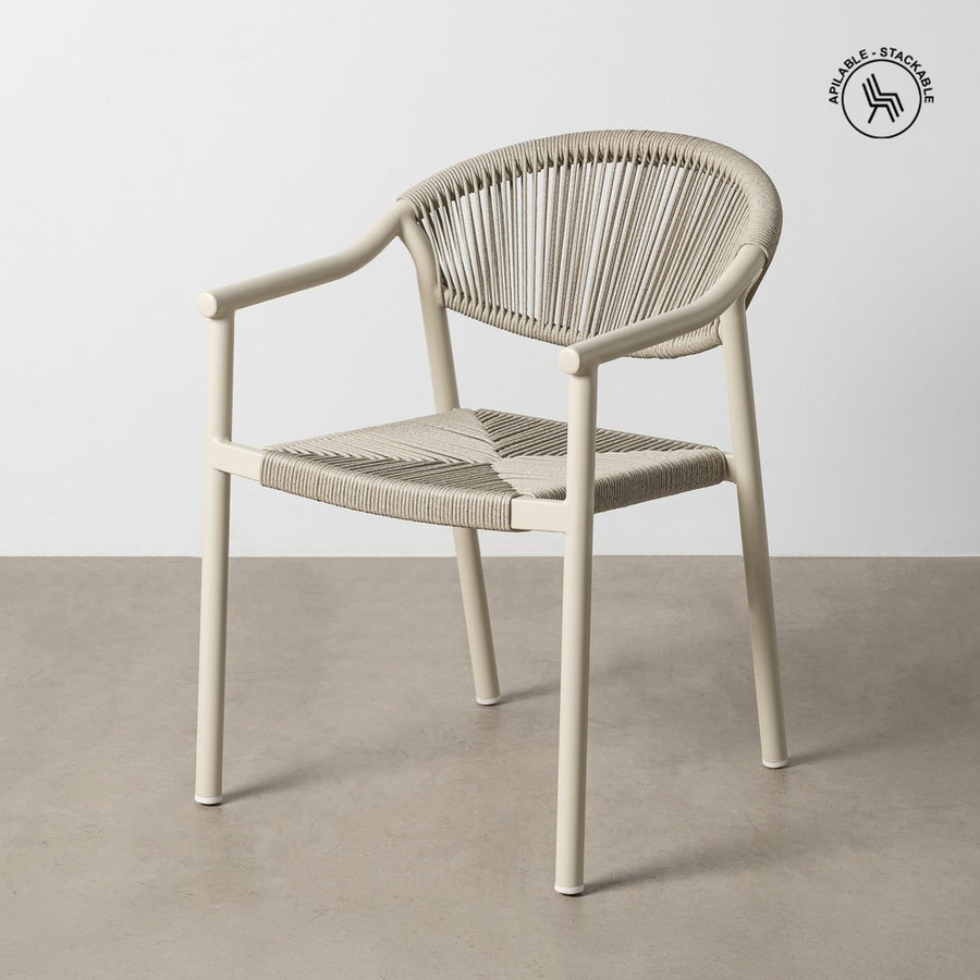 SILLA APILABLE ALUMINIO-RATTÁN PE EXT. 56,50 X 62,50 X 80,50