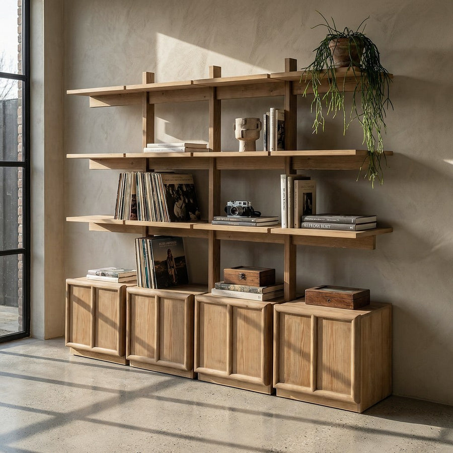 PINE WOOD LIVING ROOM SHELVING UNIT 210.50 X 44.50 X 187 CM