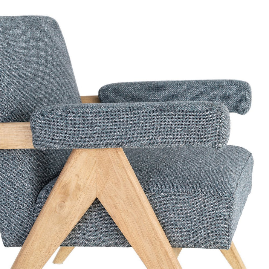 SILLÓN AZUL TEJIDO-MADERA SALÓN 74 X 76 X 85 CM