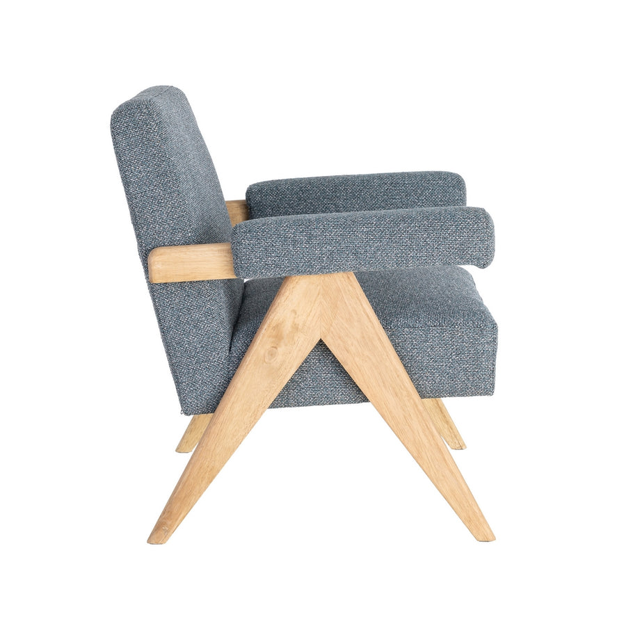 SILLÓN AZUL TEJIDO-MADERA SALÓN 74 X 76 X 85 CM